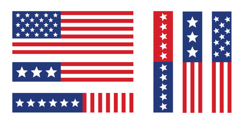 Set of american flag elements, stripes and stars, patriotic design components for independence day, memorial day, and fourth of july celebrations © Taha