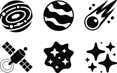Space exploration icon set planets satellites comets and stars © FEROZA