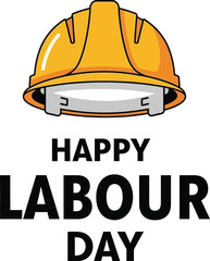 Fototapeta premium Yellow hard hat with 'happy labour day' text isolated on transparent background