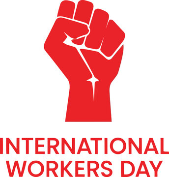 Red clenched fist raised in solidarity isolated on transparent background for international workers day
