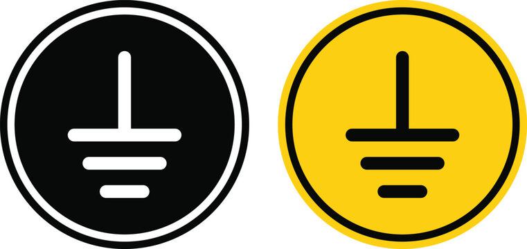 Earth electrical grounding symbol, Electrical grounding icon set, Electrical earth sign, Grounding symbol, protective earth ground symbol icon in electricity.
