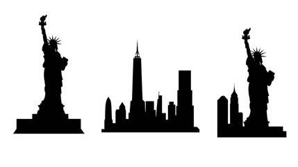 Obraz premium Silhouettes of landmark structures and skyscrapers against a clean white background