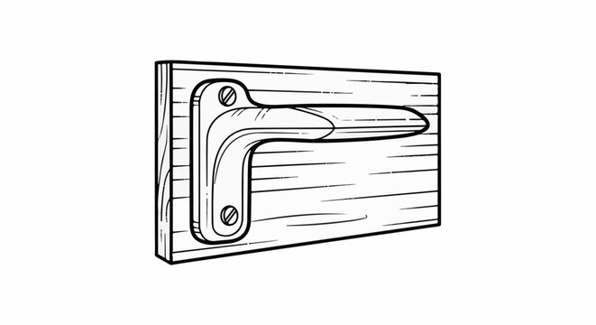 Black and white illustration of a T-shaped metal handle attached to a wooden plank
