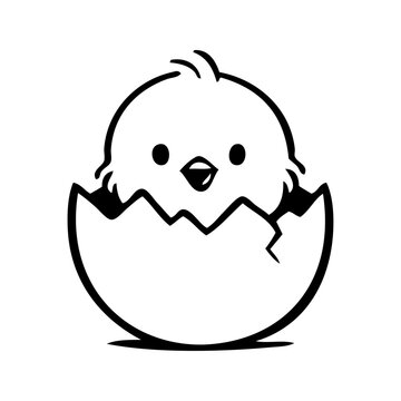 Logotipo con dibujo minimalista con l&iacute;neas de un pollito adorable saliendo del huevo.