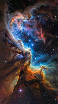 Vibrant cosmic nebula with swirling clouds of gas and dust