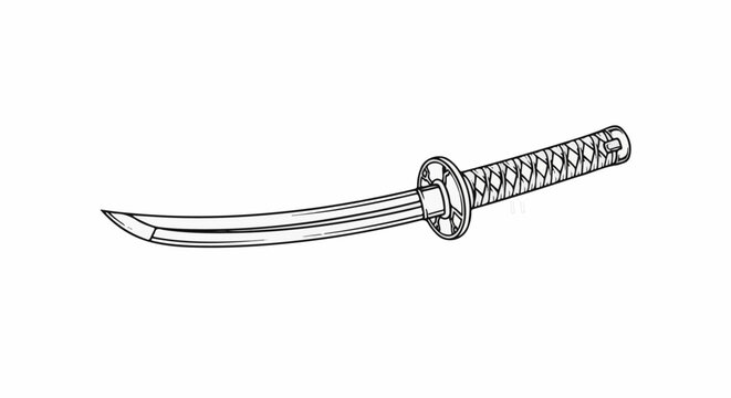 Stylized drawing of a single-edged curved sword with a wrapped handle