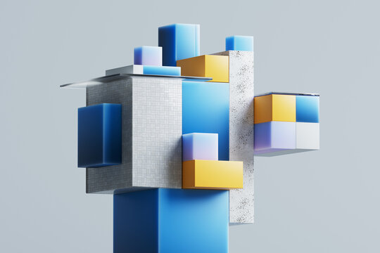 3D modular cube architecture with layered glass volume