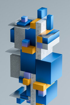 3D vertical block composition with floating panel system