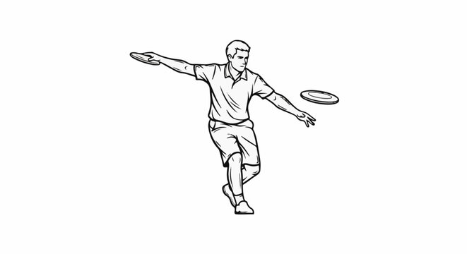 Man in athletic stance, throwing a frisbee disc with motion