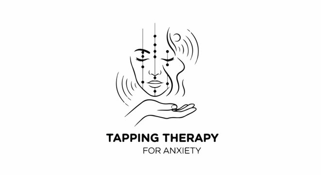 Line art of a face with acupressure points and a hand