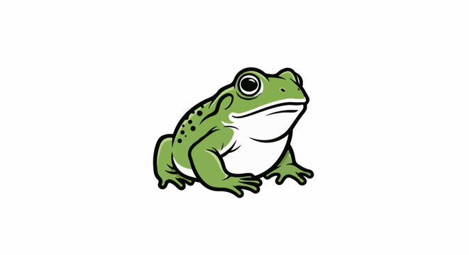 A stylized green frog with black dots on its back sits on a white background