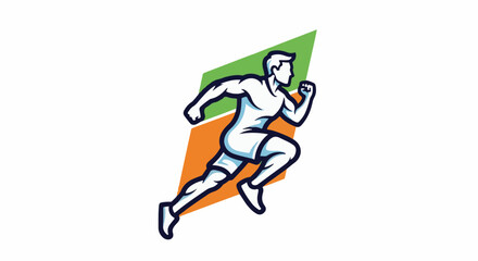 Fototapeta premium Dynamic runner silhouetted against abstract green and orange shapes
