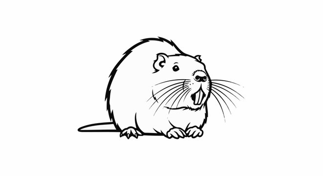 A whimsical, black and white cartoon drawing of a rodent with large front teeth