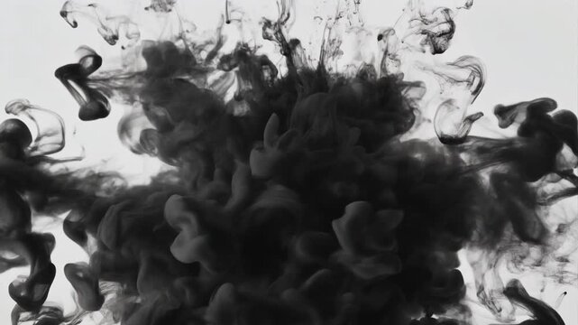 Black ink swirling in water, abstract liquid motio