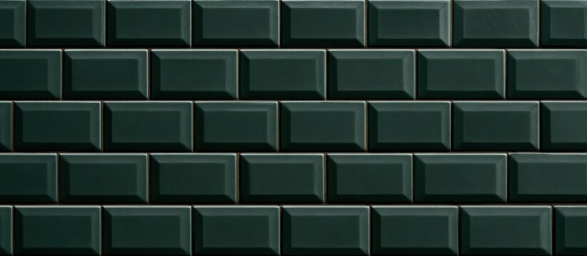Dark green square metro tiles texture background, relief pattern subway tiles, tileable.