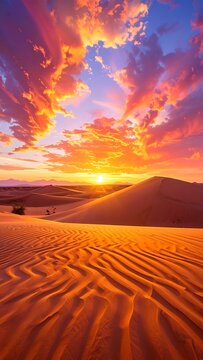 Vibrant desert sunset with sand dunes
