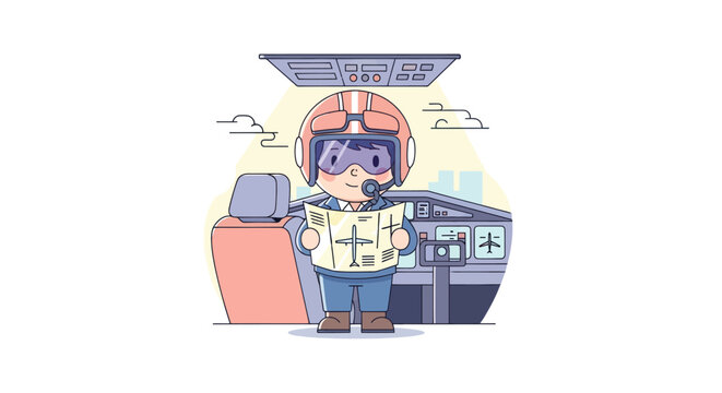 Cartoon astronaut standing in front of spaceship with helmet and backpack