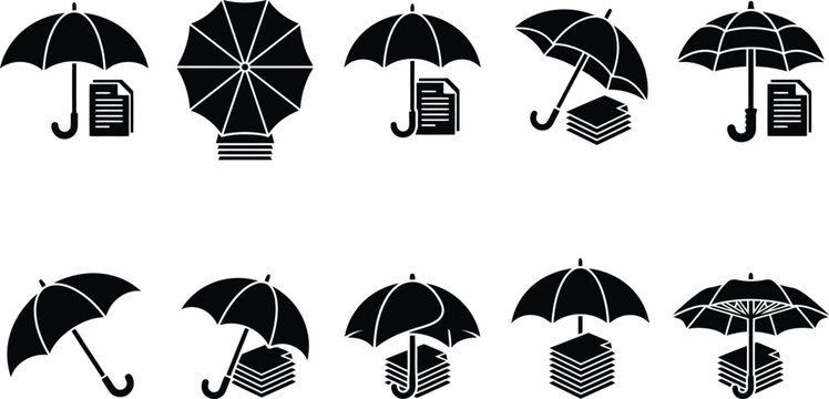 Sammlung von zw&ouml;lf verschiedenen schwarzen Silhouetten von Siegerpokalen und Auszeichnungen auf wei&szlig;em Hintergrund.