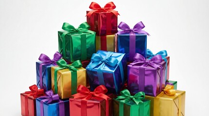 Fototapeta premium Brightly Wrapped Gift Boxes Stacked High Ready for Celebration