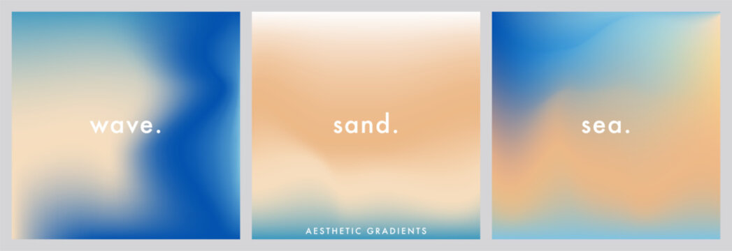 Abstract gradient backgrounds in sand beige and light blue tones inspired by beach and sea waves. Soft smooth transitions, airy texture. Calm coastal backdrop for travel, social media posts, banners