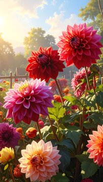 Vibrant flowers bask in warm sunlight