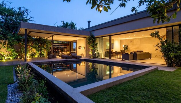 Modern house with pool exterior