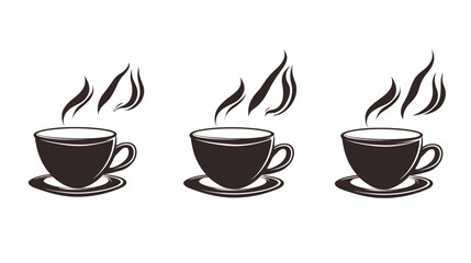 Obraz premium Illustration featuring three dark brown coffee cups with steam rising, on white