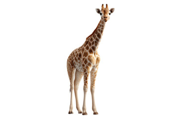 Obraz premium Young giraffe standing isolated on white background