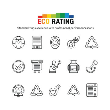 Eco rating icons for standardizing excellence with professional performance.