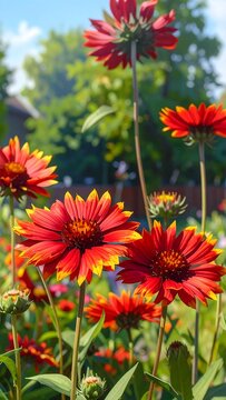 Vibrant flowers bloom in a lush garden on a sunny day