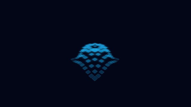 Abstract Digital Shield Form Evolves with Blue Pixelated Geometric Shapes