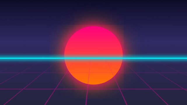 Retro Sunset Grid Horizon Animation Futuristic Neon Digital Landscape