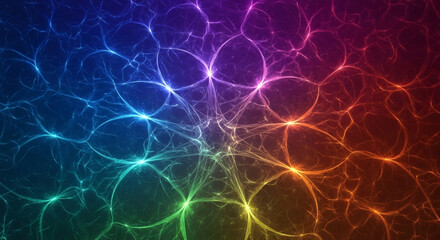 Obraz premium Abstract fractal pattern with vibrant rainbow colors and intricate glowing lines creating a cosmic nebula effect, symbolizing energy and creativity