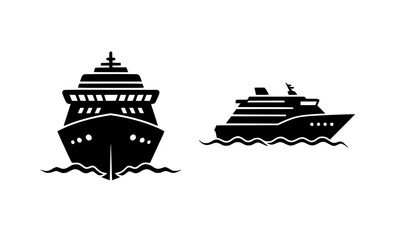 Marine cruise ship and boat silhouette vector icon for travel and port navigation UI © Tahminaakter