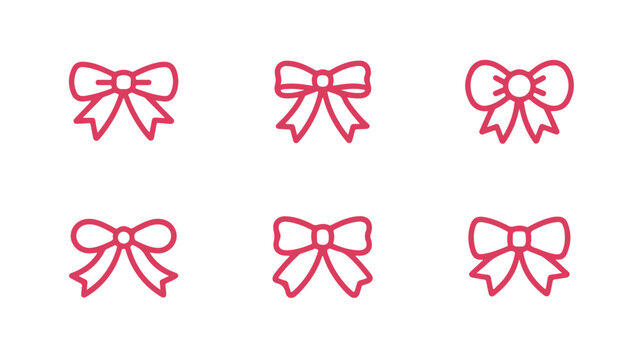 Collection of  line icons featuring various decorative bows and a butterfly.