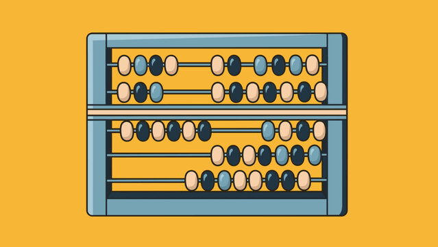 Traditional abacus illustration with colorful beads on a bright yellow background represents mathematics, calculation, and learning tools.