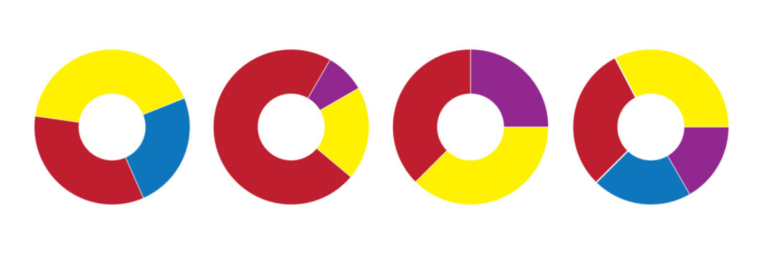 Pie chart logo design set.  Colorful pie style diagrams. Editable vector graphics for data visualization, dashboards, and business presentations.