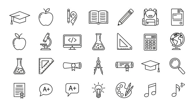 Education icons on white background.