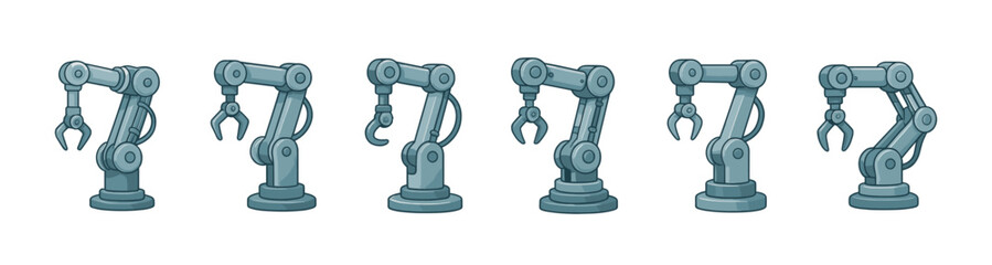 Fototapeta premium Robotic hand icons in cartoon style. Set of robotic arms symbols in different shape and color