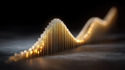 Fototapeta premium Abstract visualization of a dynamic sound wave created with luminous particles representing audio frequencies in a dark background environment