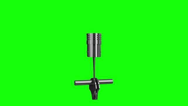 Car Engine with One Cylinder and Rotating Crankshaft on Green Background - 3d 4k animation (3840 x 2160 px)