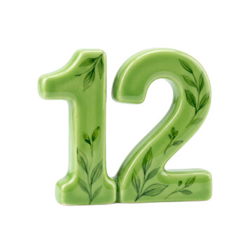 Green ceramic number 12 with floral decoration