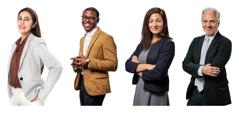 PNG Diverse professionals in formal attire on transparent background
