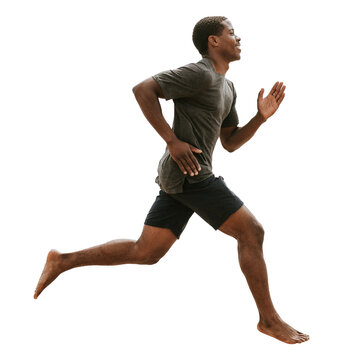 Black man running png sticker isolated image, transparent background