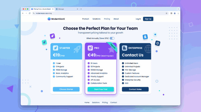 Webpage screenshot with pricing plans.