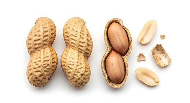 Peanuts in shells and peeled peanuts isolated on white background