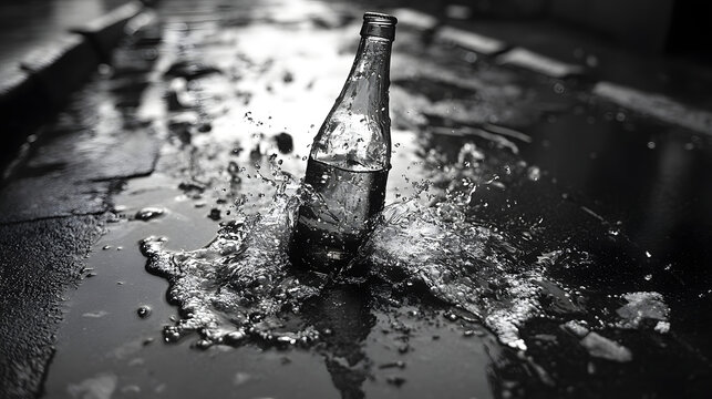Smashed Soda Bottle A glass soda bottle shattered on the pavement white background