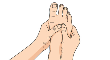 Fototapeta premium Meticulous close-up illustration of professional hands applying therapeutic pressure to the sole of a human foot during a focused reflexology treatment.