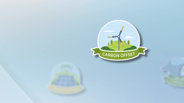 Green energy motion graphic zooming into a wind turbine icon while others fade, perfect for clean power title sequences