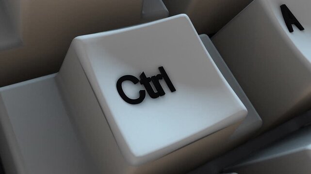 Rotating Around 3D Render of CTRL Key on Computer Keyboard. Ideal for business presentations, customer support concepts, online education, and workplace productivity videos. 4K Animation.